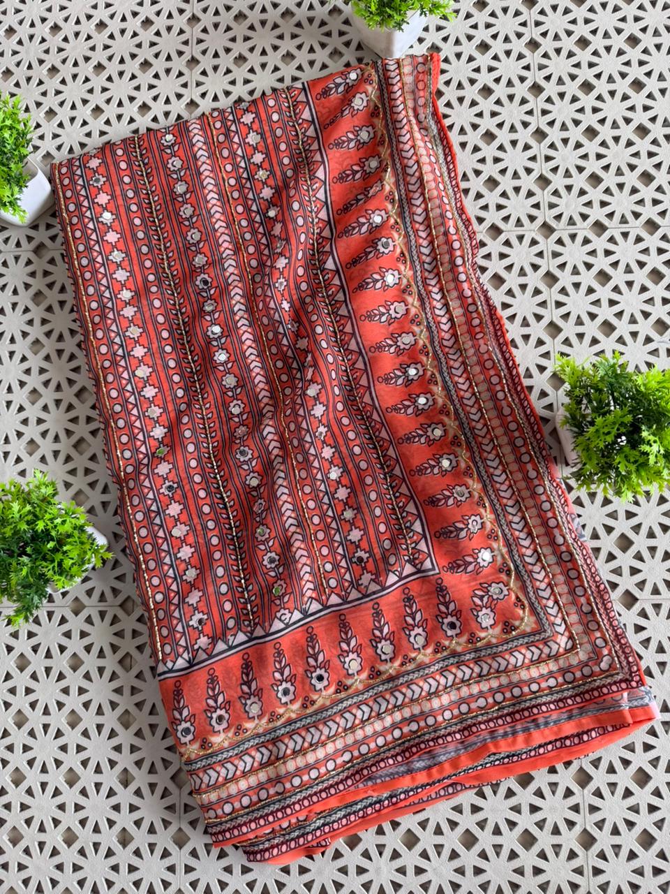 Soft Fox Georgette Beautiful katdana and real mirror work Blouse