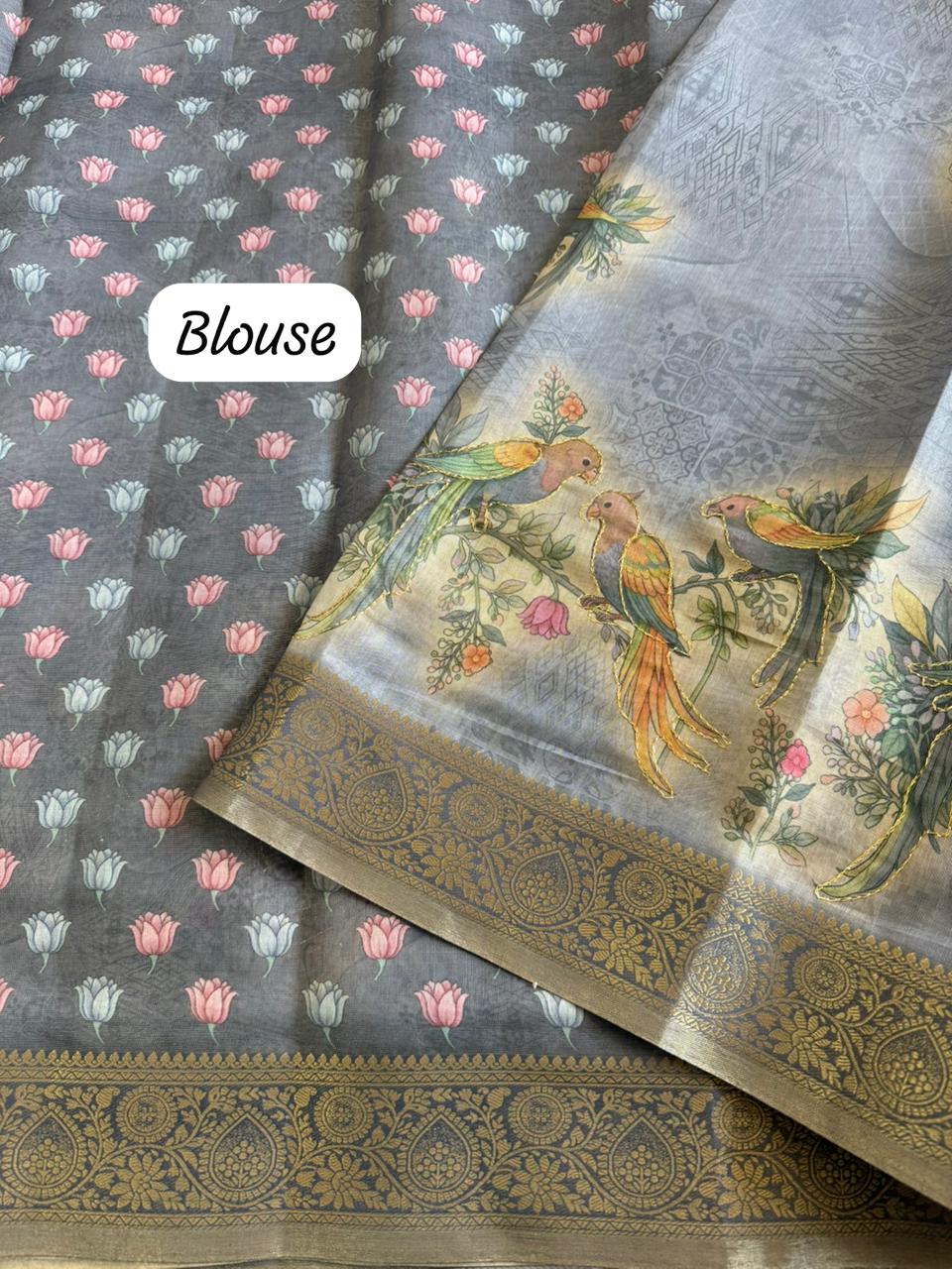 Tissue Linen Silk saree with Printed running blouse