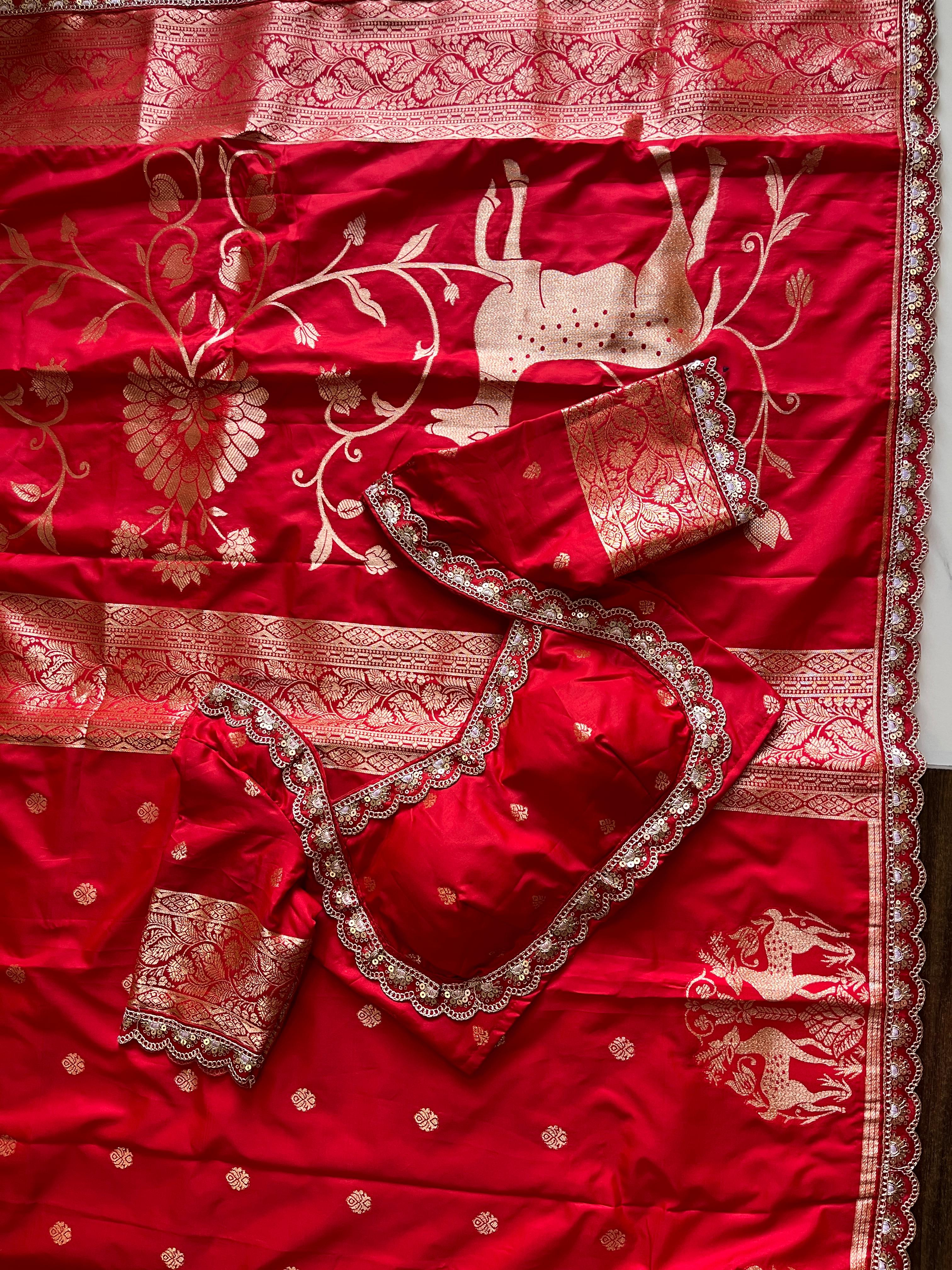 Premium Banarasi Pattu saree with elegant weaving Motifs design on all over the saree