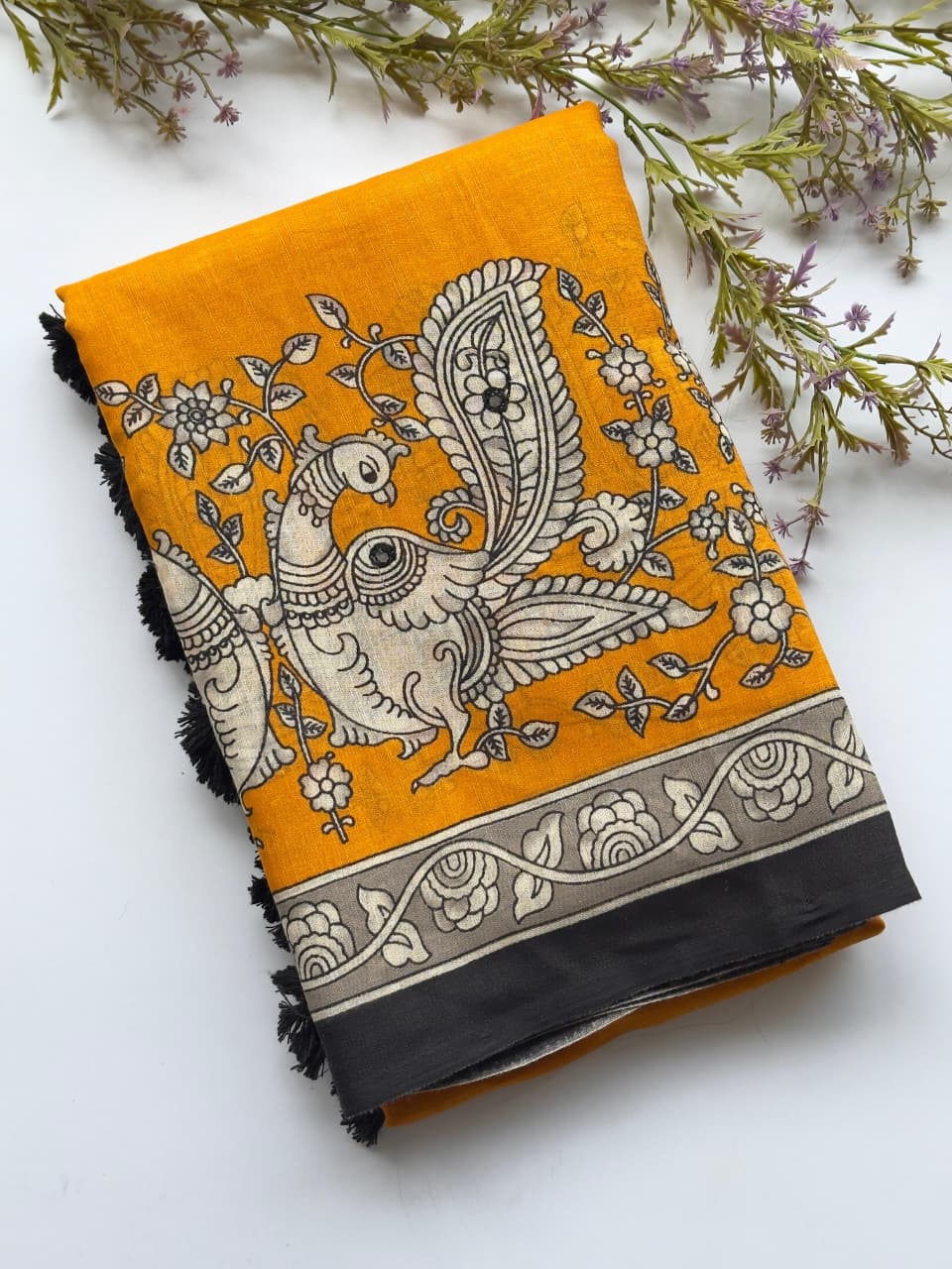 Beautiful Kalamkari printed pure linen saree