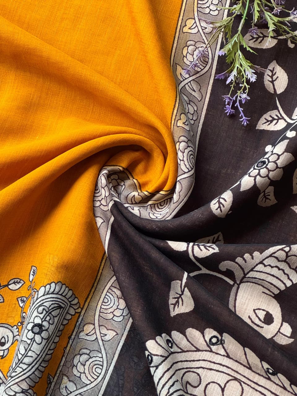 Beautiful Kalamkari printed pure linen saree