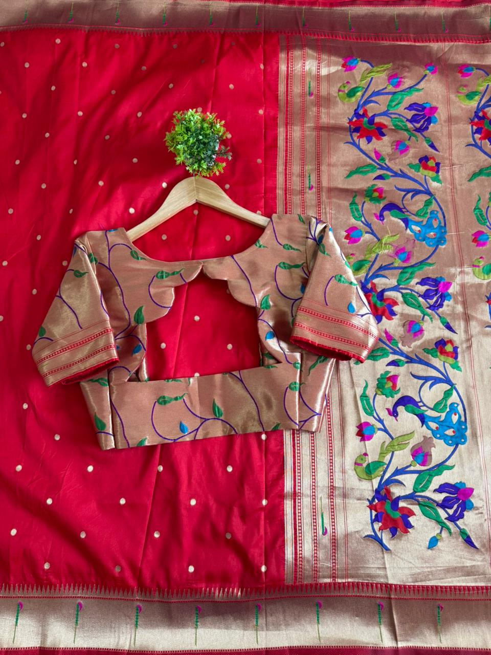 Premium paithani Silk Saree with weaving motifs on all over the saree