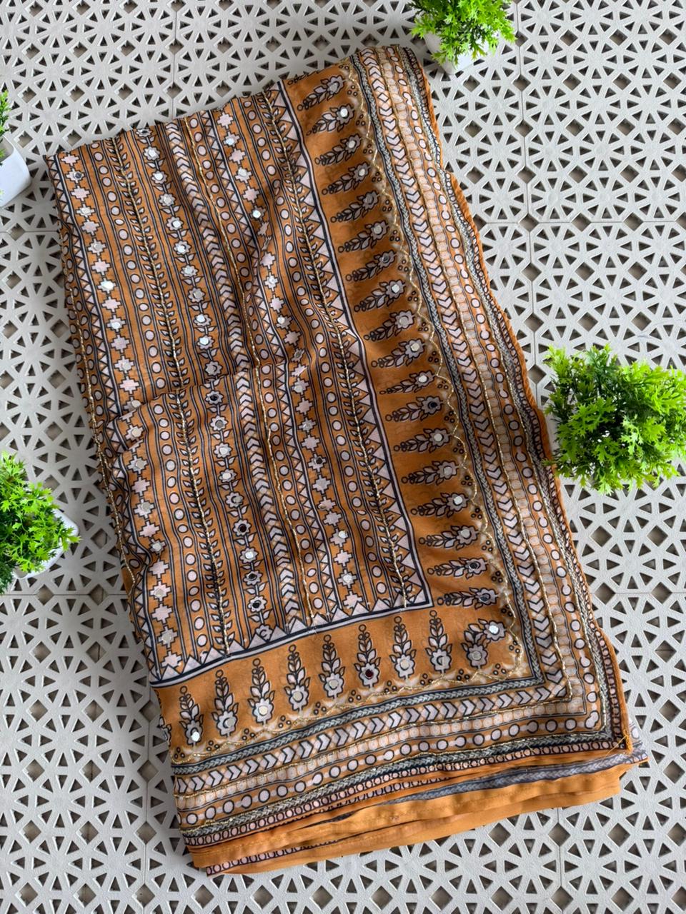 Soft Fox Georgette Beautiful katdana and real mirror work Blouse