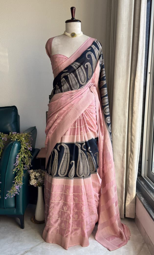 Beautiful Kalamkari printed pure linen saree with blouse