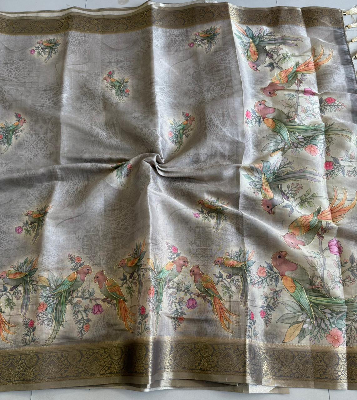 Tissue Linen Silk saree with Printed running blouse