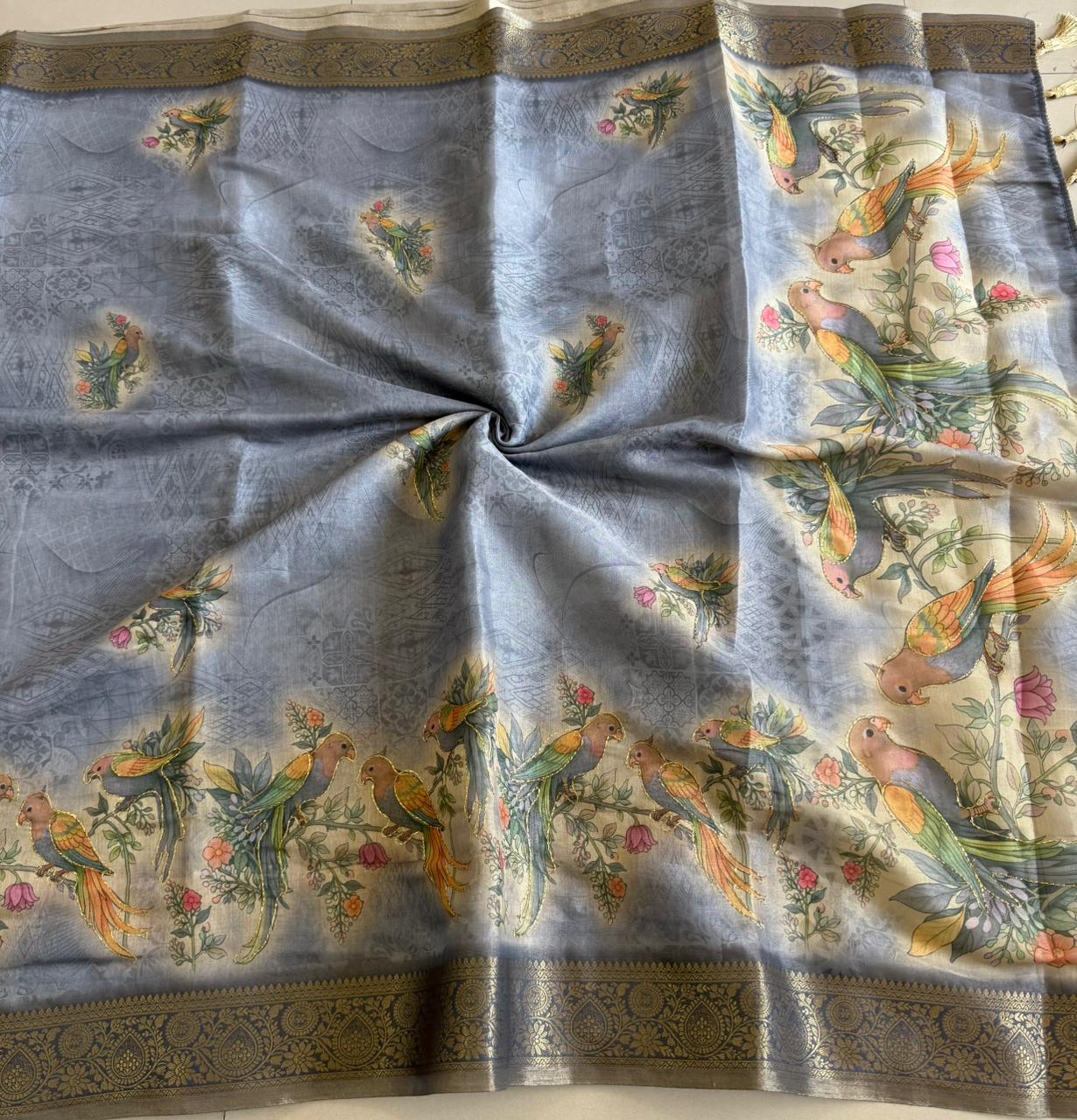 Tissue Linen Silk saree with Printed running blouse