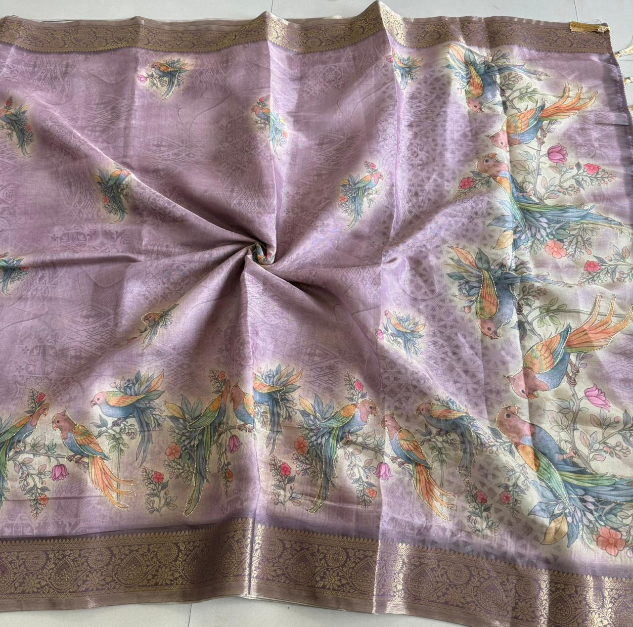 Tissue Linen Silk saree with Printed running blouse