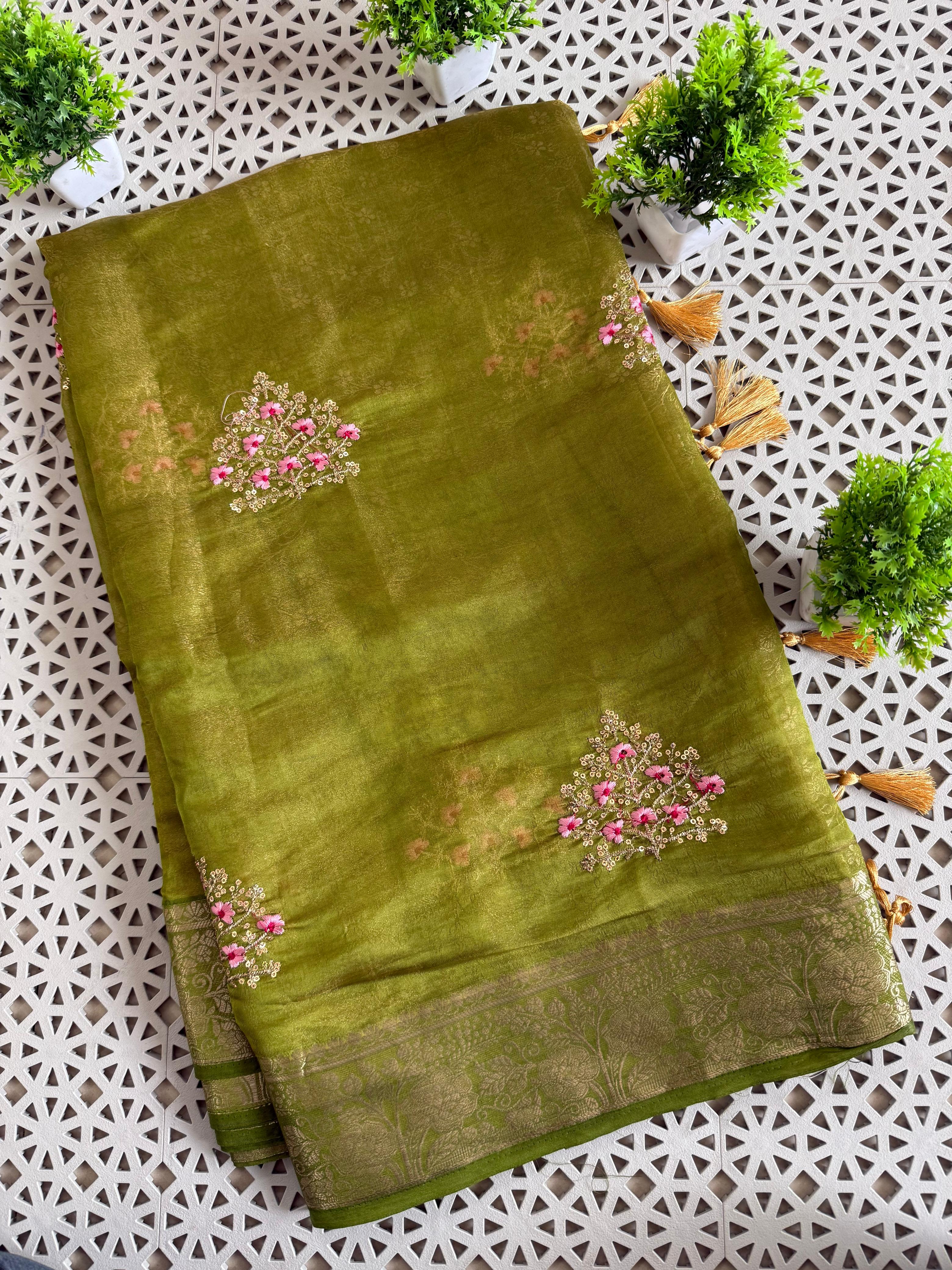 Pure Fancy Fabric TwoTone shade Saree With Self Weaving Design
