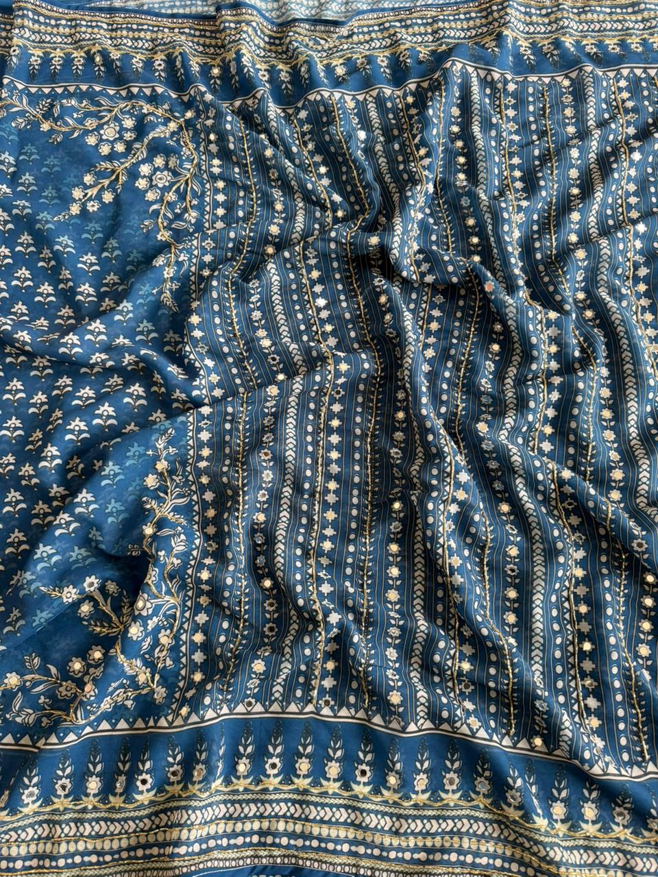 Soft Fox Georgette Beautiful katdana and real mirror work Blouse
