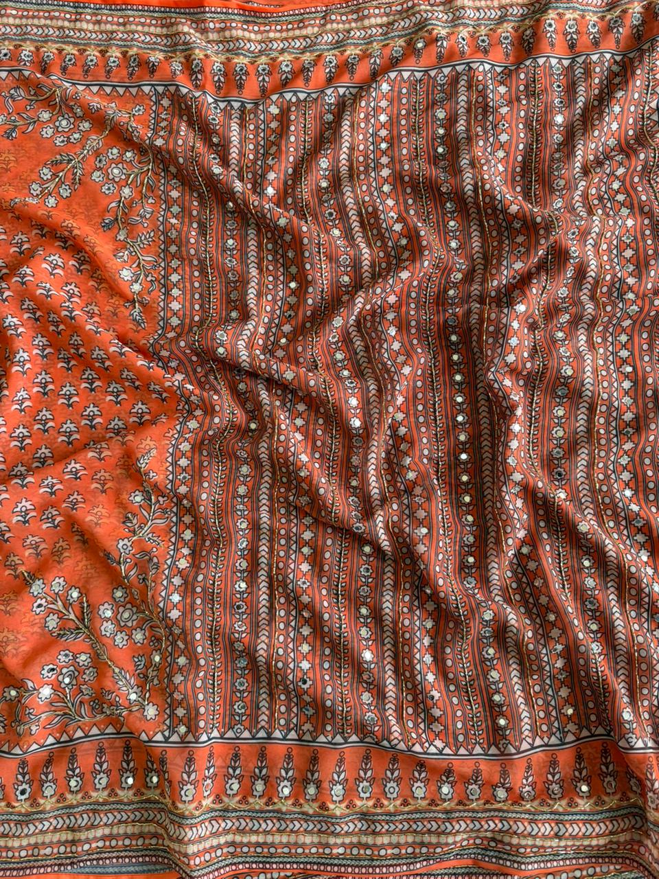 Soft Fox Georgette Beautiful katdana and real mirror work Blouse