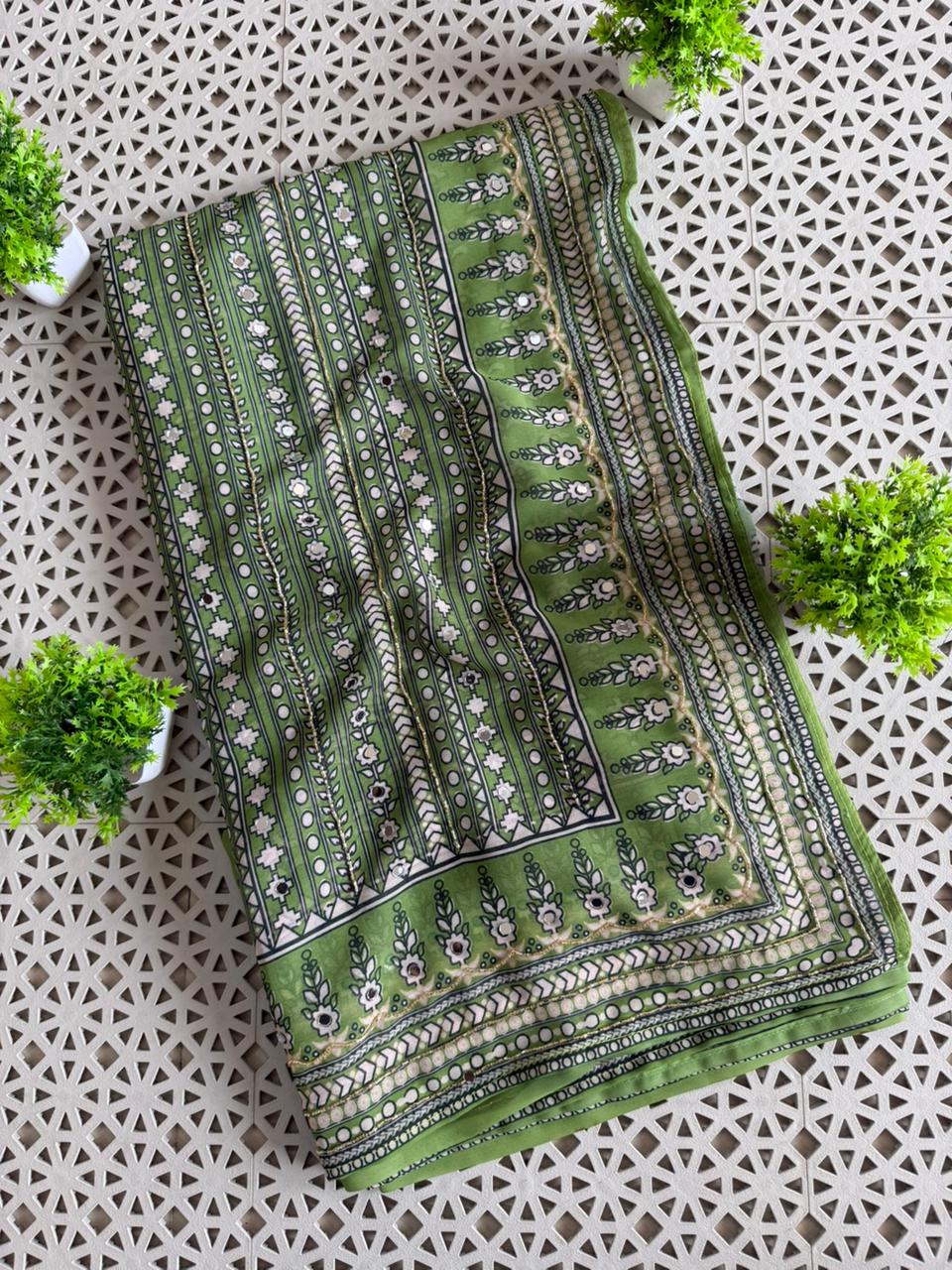 Soft Fox Georgette Beautiful katdana and real mirror work Blouse