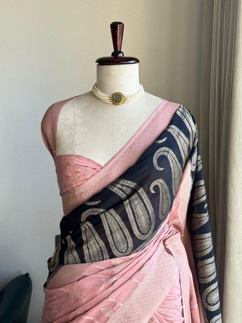 Beautiful Kalamkari printed pure linen saree with blouse