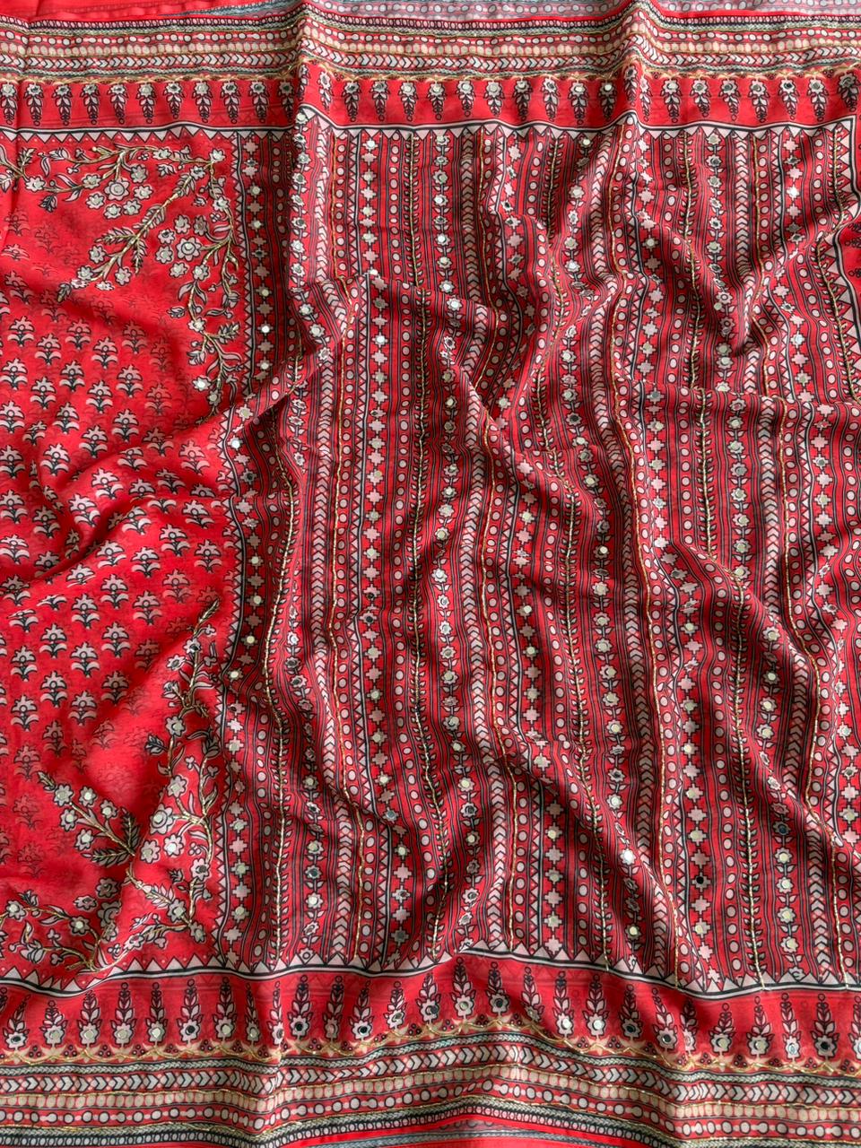 Soft Fox Georgette Beautiful katdana and real mirror work Blouse