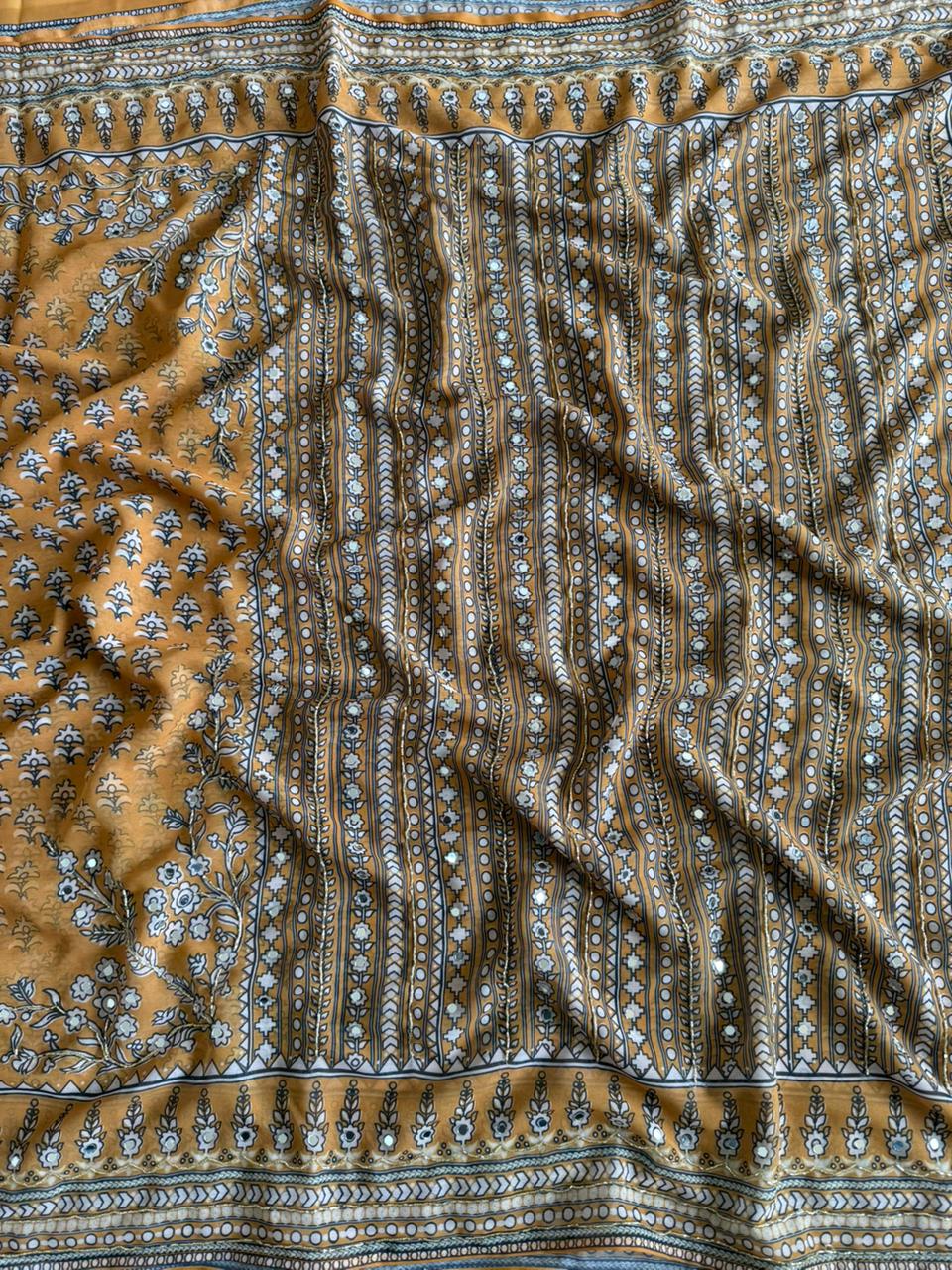 Soft Fox Georgette Beautiful katdana and real mirror work Blouse