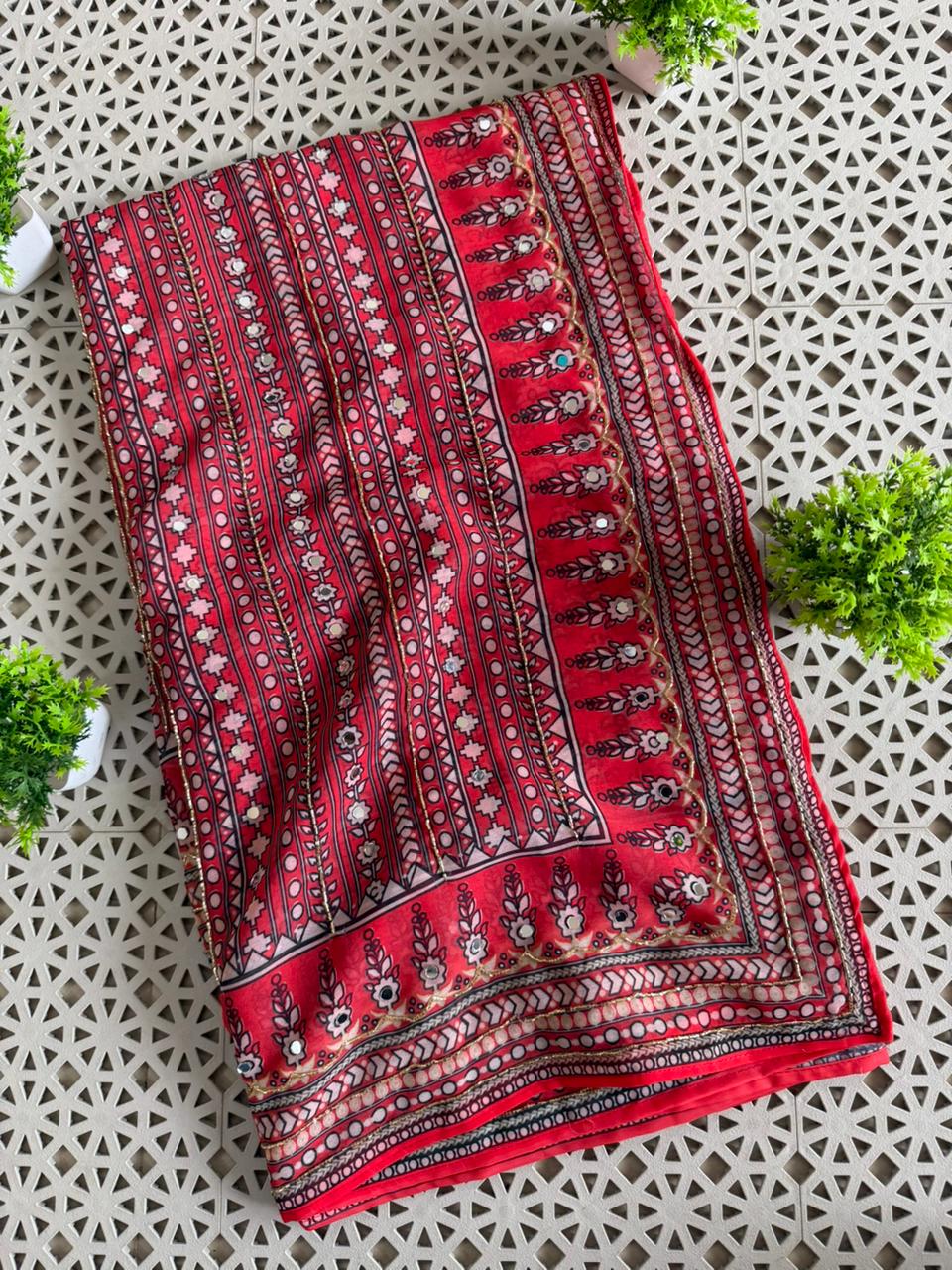 Soft Fox Georgette Beautiful katdana and real mirror work Blouse