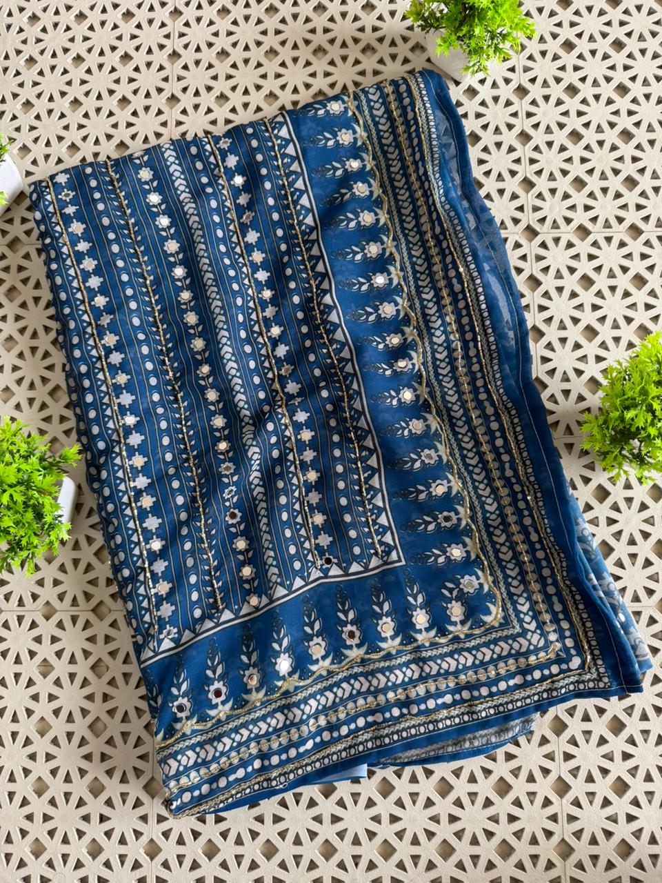 Soft Fox Georgette Beautiful katdana and real mirror work Blouse