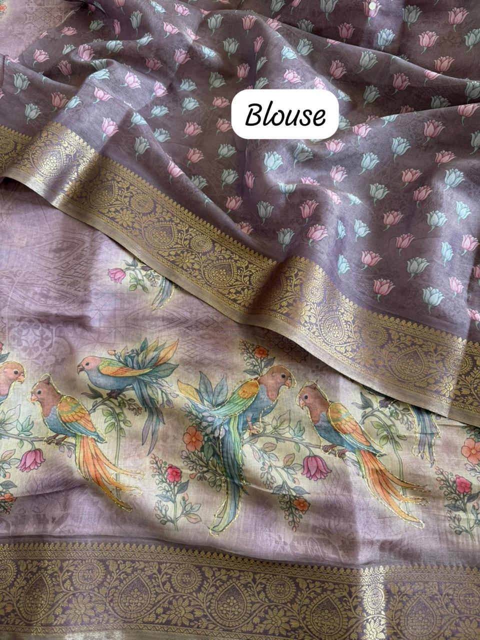 Tissue Linen Silk saree with Printed running blouse