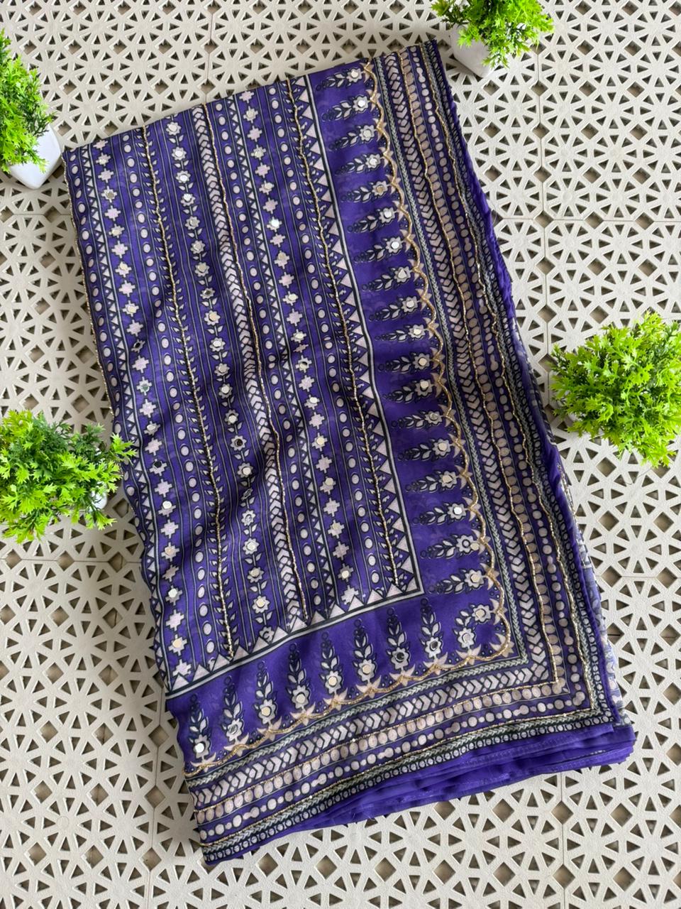 Soft Fox Georgette Beautiful katdana and real mirror work Blouse