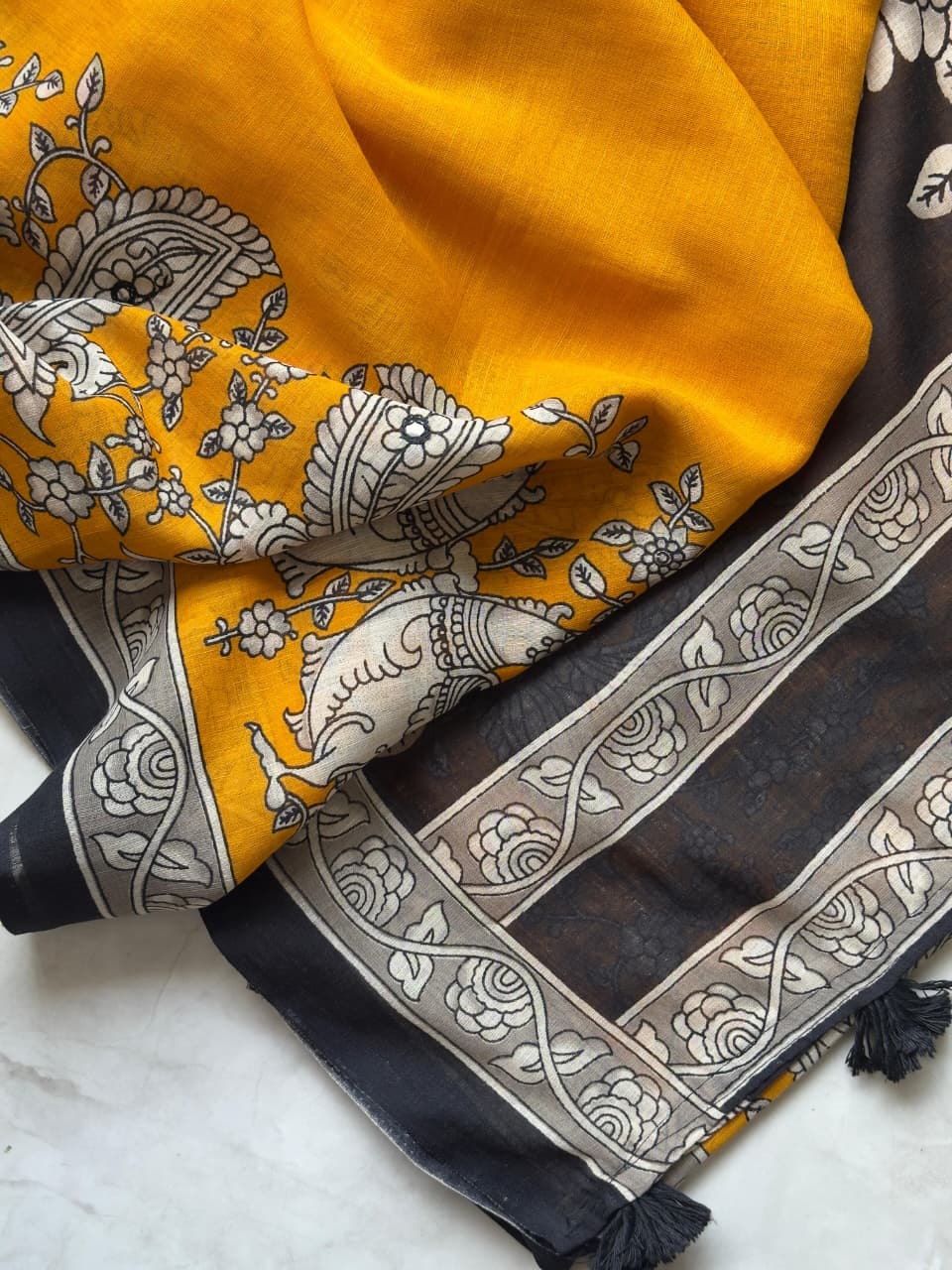 Beautiful Kalamkari printed pure linen saree