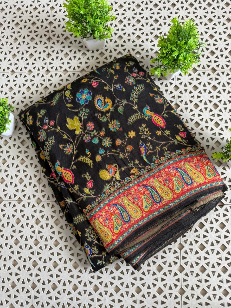 Pure Viscose Russain Silk Pashmina Position Printed saree