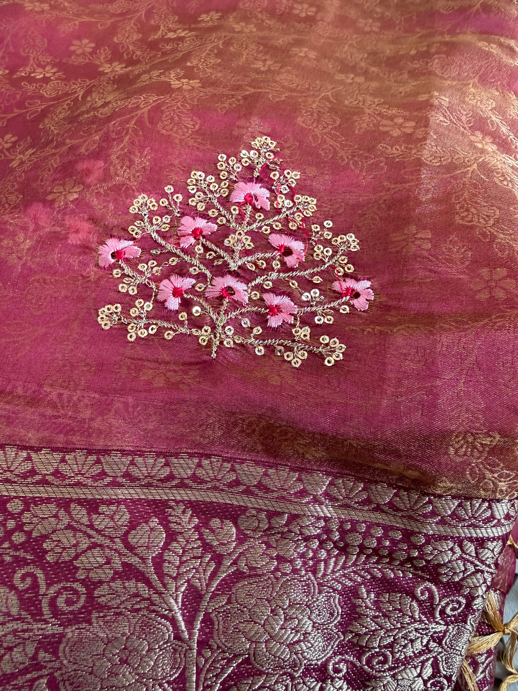 Pure Fancy Fabric TwoTone shade Saree With Self Weaving Design