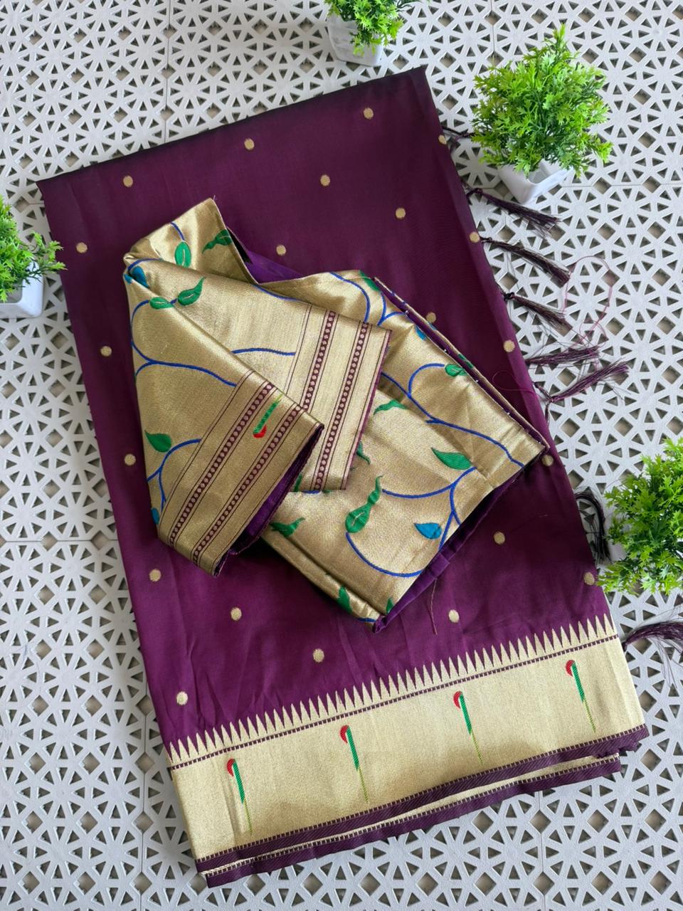 Premium paithani Silk Saree with weaving motifs on all over the saree